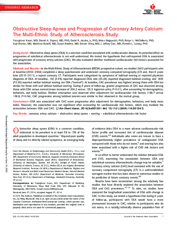 (PDF) Obstructive sleep apnea and progression of coronary artery ...