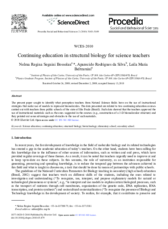 (PDF) Continuing education in structural biology for science teachers