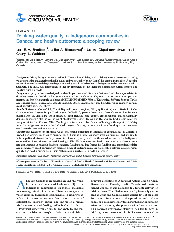 (PDF) Drinking water quality in Indigenous communities in Canada and ...