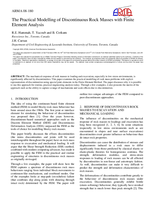 (PDF) The Practical Modelling of Discontinuous Rock Masses with Finite ...