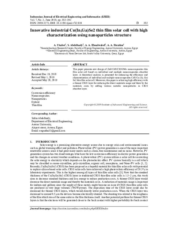 (PDF) Innovative industrial Cu(In,Ga)Se2 thin film solar cell with high