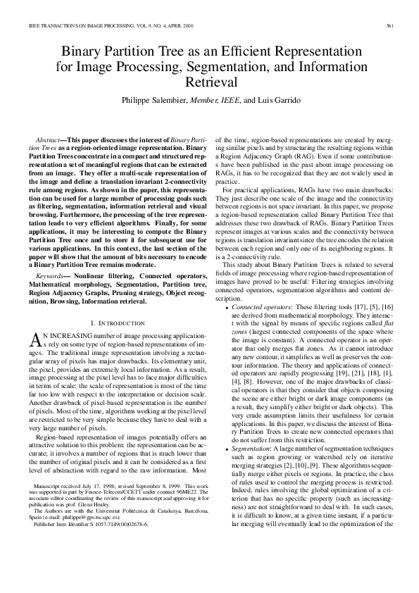 (PDF) Binary partition tree as an efficient representation for image ...