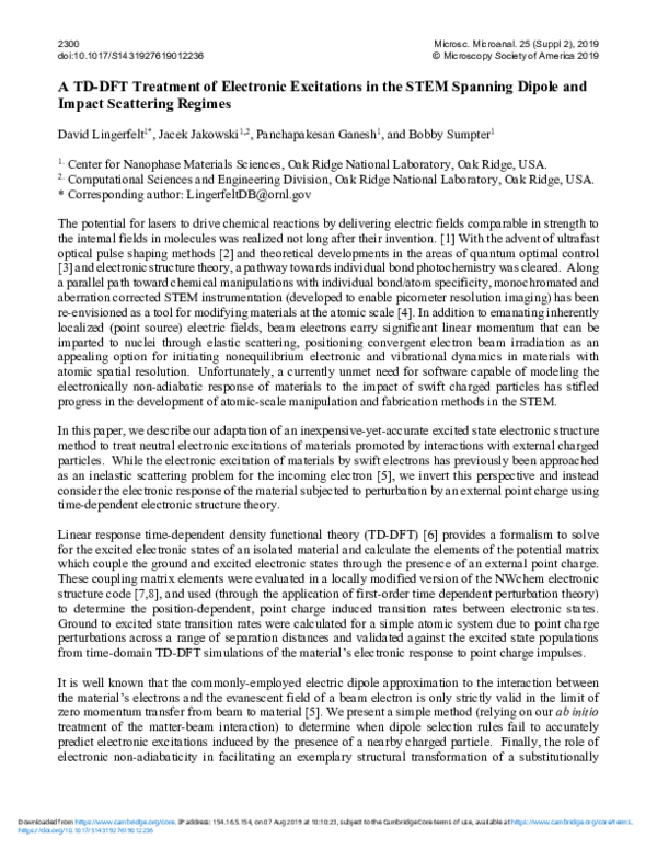 (PDF) A TD-DFT Treatment of Electronic Excitations in the STEM Spanning ...