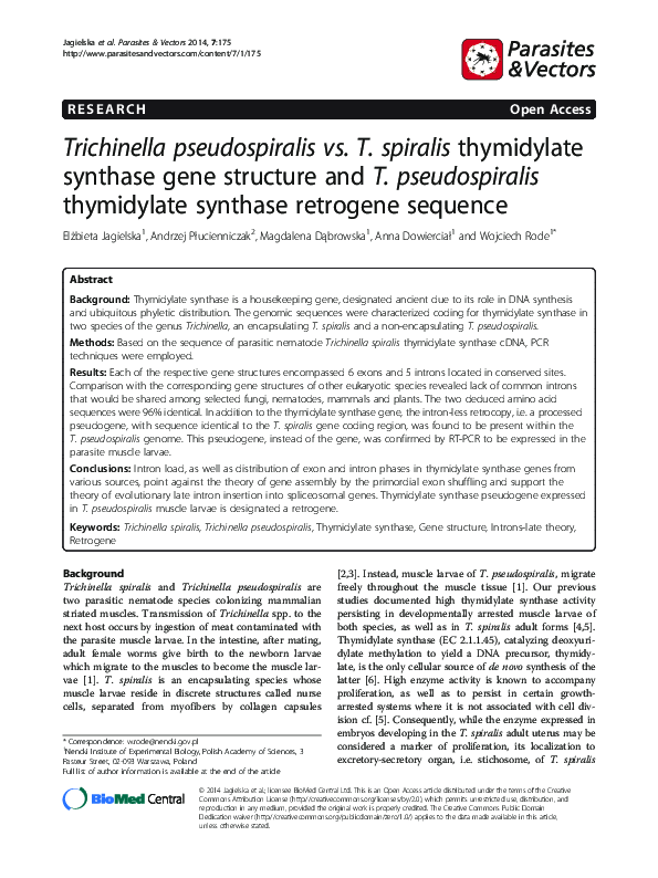 (PDF) Trichinella pseudospiralis vs. T. spiralis thymidylate synthase ...