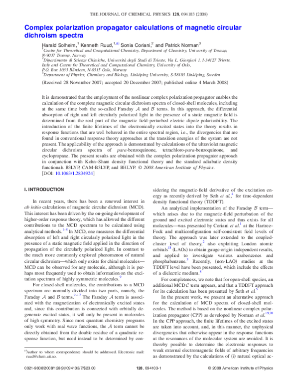 (PDF) Complex polarization propagator calculations of magnetic circular ...