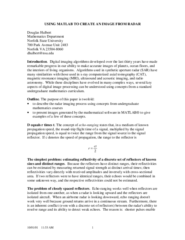 (PDF) Using Matlab to Create an Image from Radar