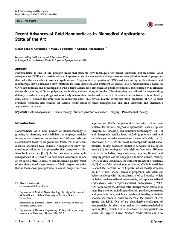 (PDF) Recent Advances of Gold Nanoparticles in Biomedical Applications ...