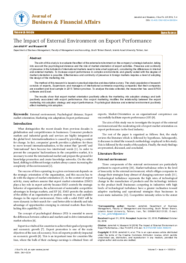 (PDF) The Impact of External Environment on Export Performance