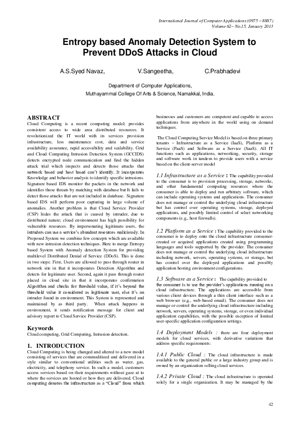 (PDF) Entropy based Anomaly Detection System to Prevent DDoS Attacks in ...