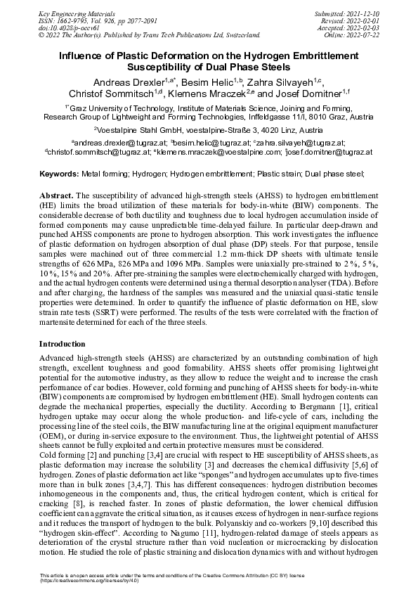 (PDF) Influence of Plastic Deformation on the Hydrogen Embrittlement ...