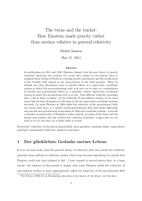 (PDF) The twins and the bucket: How Einstein made gravity rather than ...