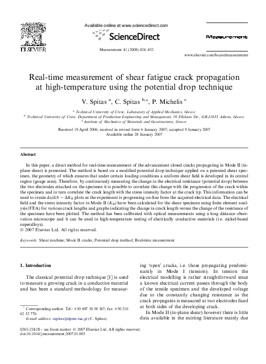 (PDF) Real-time measurement of shear fatigue crack propagation at high ...