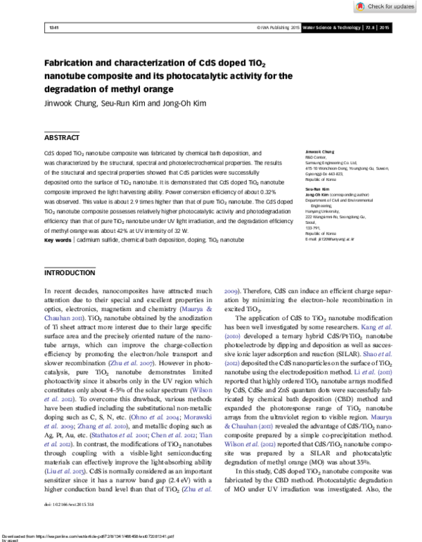 (PDF) Fabrication and characterization of CdS doped TiO2 nanotube ...