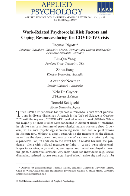 (PDF) Work‐Related Psychosocial Risk Factors and Coping Resources ...