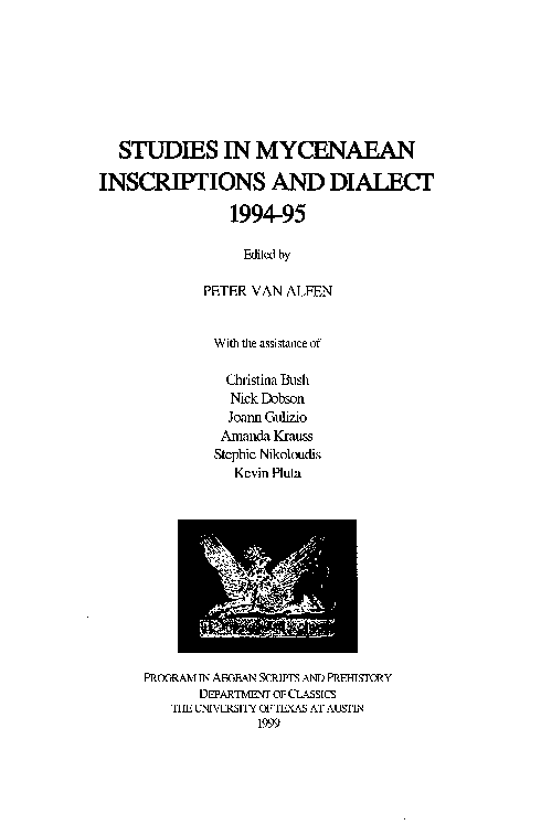 (PDF) Studies in Mycenaean Inscriptions and Dialect 1994-95