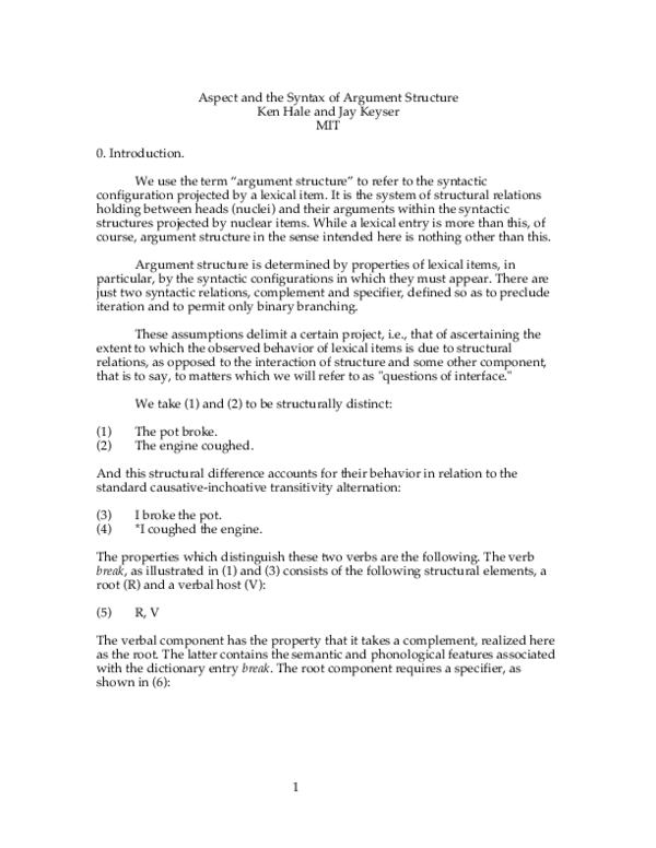 (PDF) Aspect and the Syntax of Argument Structure