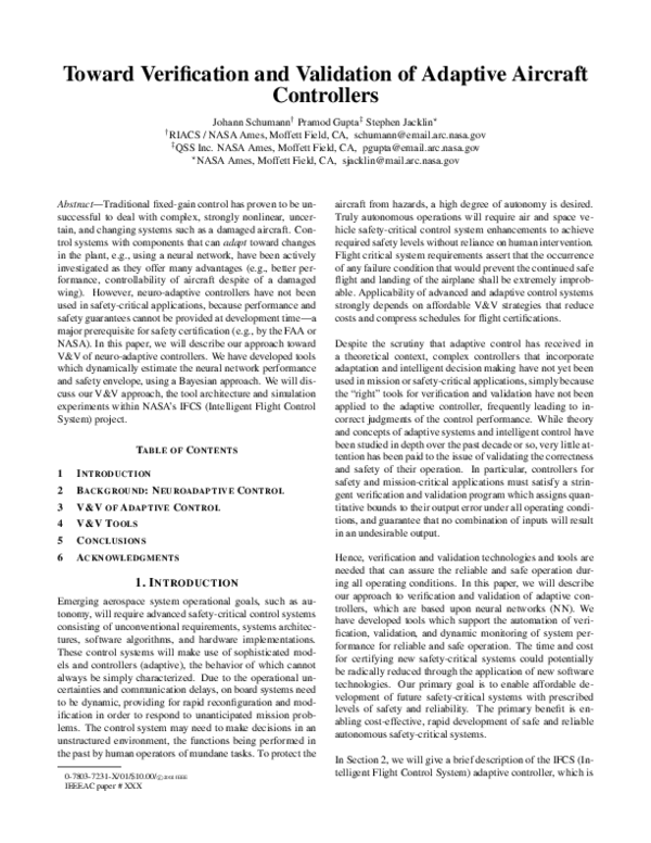 (PDF) Toward Verification and Validation of Adaptive Aircraft Controllers
