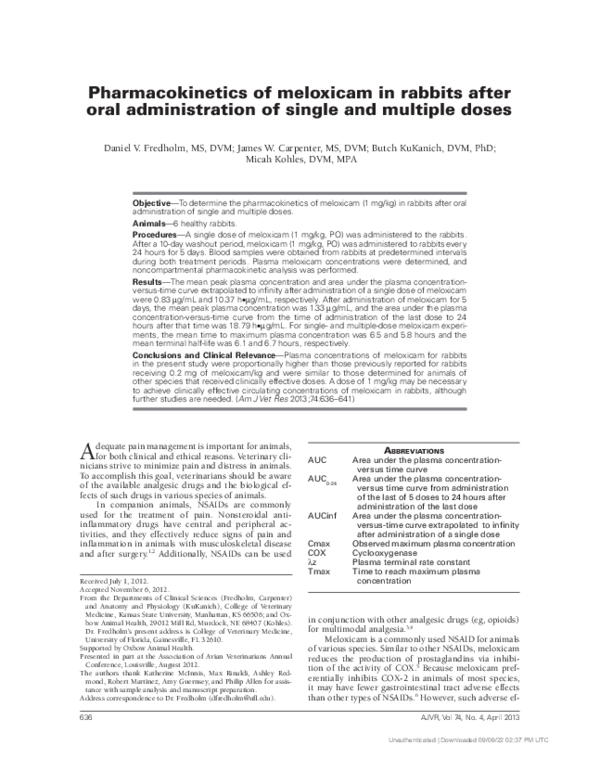 (PDF) Pharmacokinetics of meloxicam in rabbits after oral ...