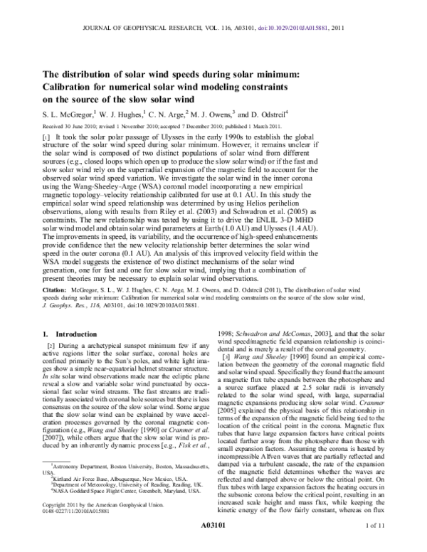 (PDF) The distribution of solar wind speeds during solar minimum ...