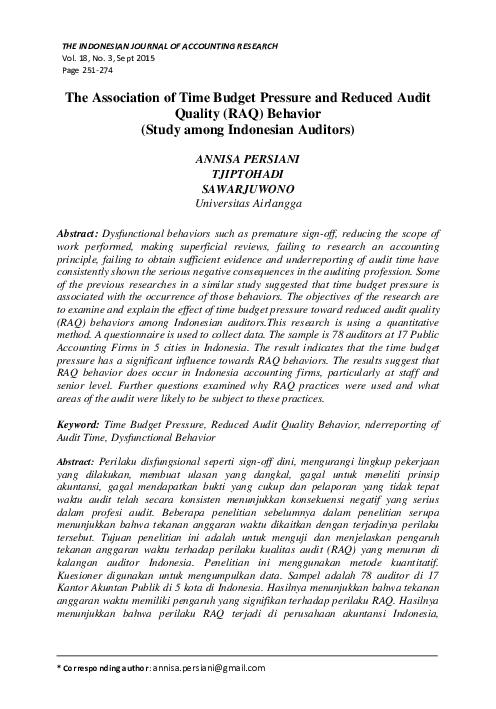 (PDF) The Association of Time Budget Pressure and Reduced Audit Quality ...