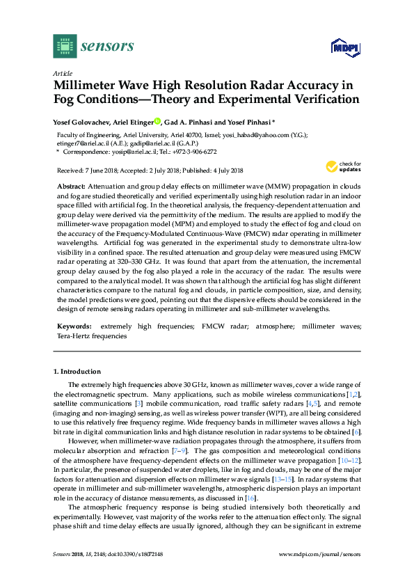 (PDF) Millimeter Wave High Resolution Radar Accuracy in Fog Conditions ...