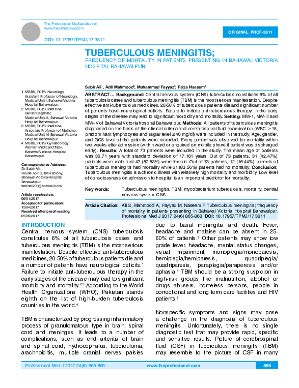 (PDF) Tuberculous Meningitis