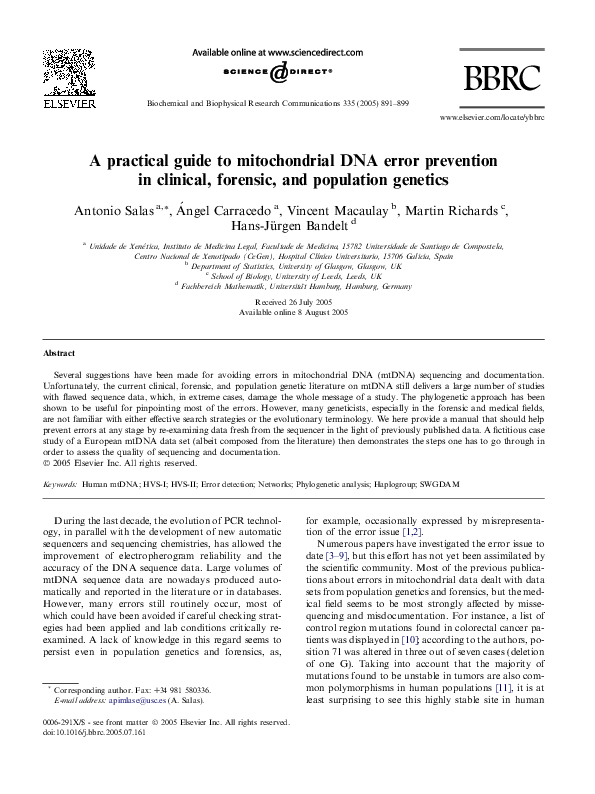 (PDF) A practical guide to mitochondrial DNA error prevention in ...