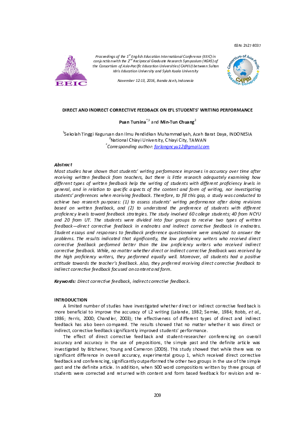 (PDF) Direct and Indirect Corrective Feedback on Efl Students’ Writing ...