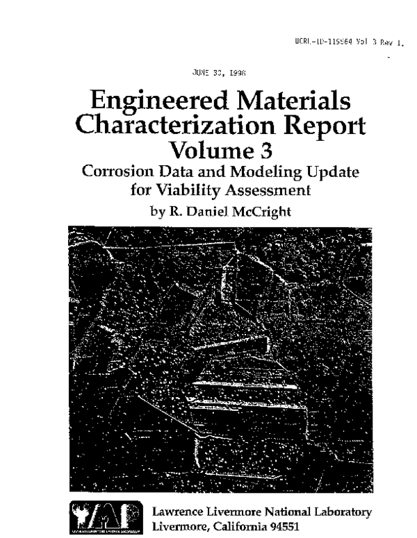(PDF) Engineered materials characterization report, volume 3 corrosion data and modeling