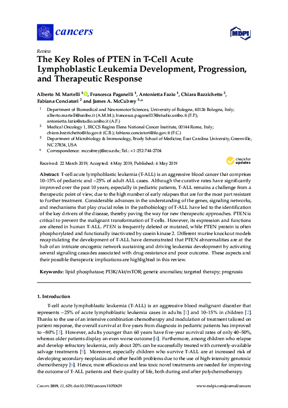 (PDF) The Key Roles of PTEN in T-Cell Acute Lymphoblastic Leukemia ...