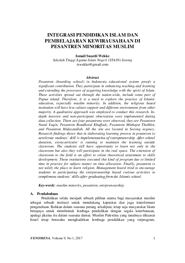 (PDF) Integrasi Pendidikan Islam dan Pembelajaran Kewirausahaan di ...