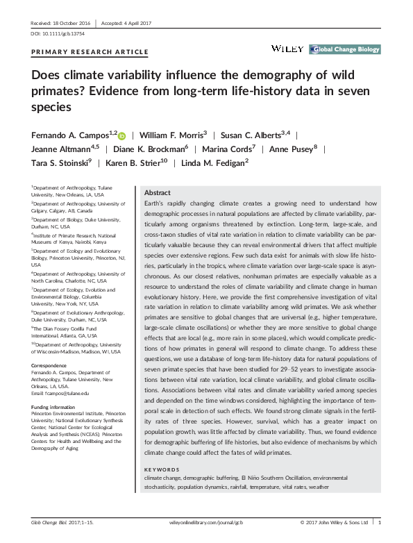 (PDF) Does climate variability influence the demography of wild ...