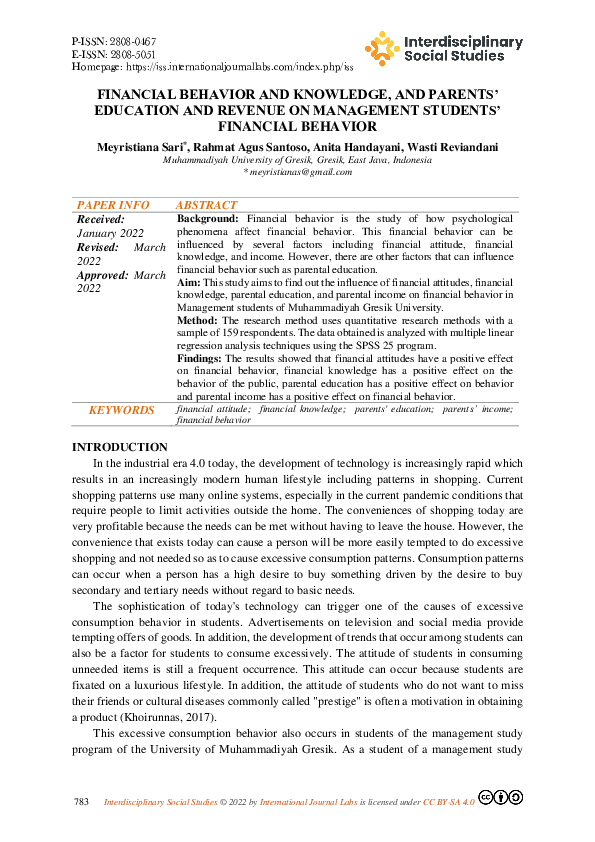 (PDF) Financial Behavior and Knowledge, and Parents’ Education and ...