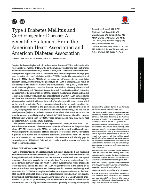(PDF) Type 1 diabetes mellitus and cardiovascular disease: a scientific ...