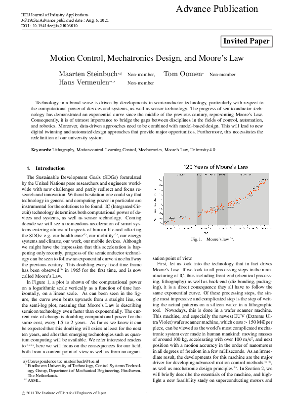 (PDF) Motion Control, Mechatronics Design, and Moore's Law