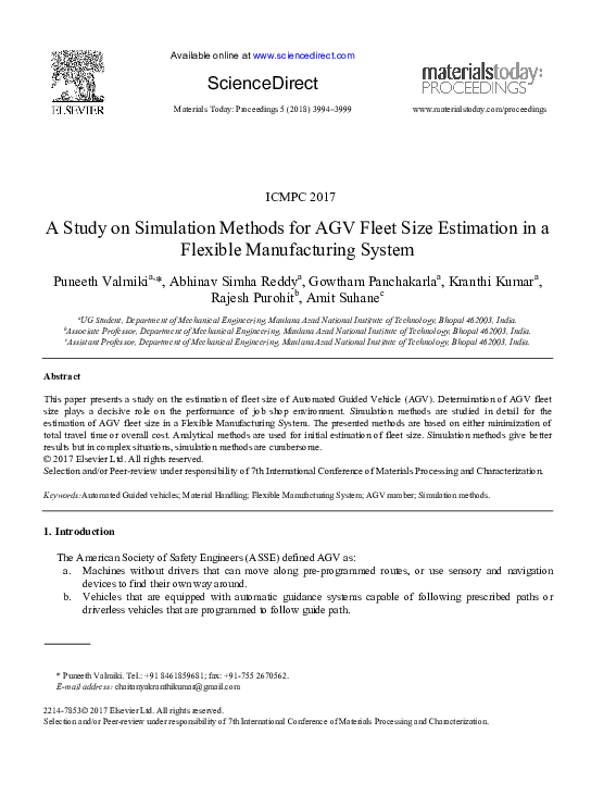 (PDF) A Study on Simulation Methods for AGV Fleet Size Estimation in a ...