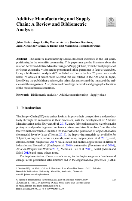 (PDF) Additive Manufacturing and Supply Chain: A Review and ...