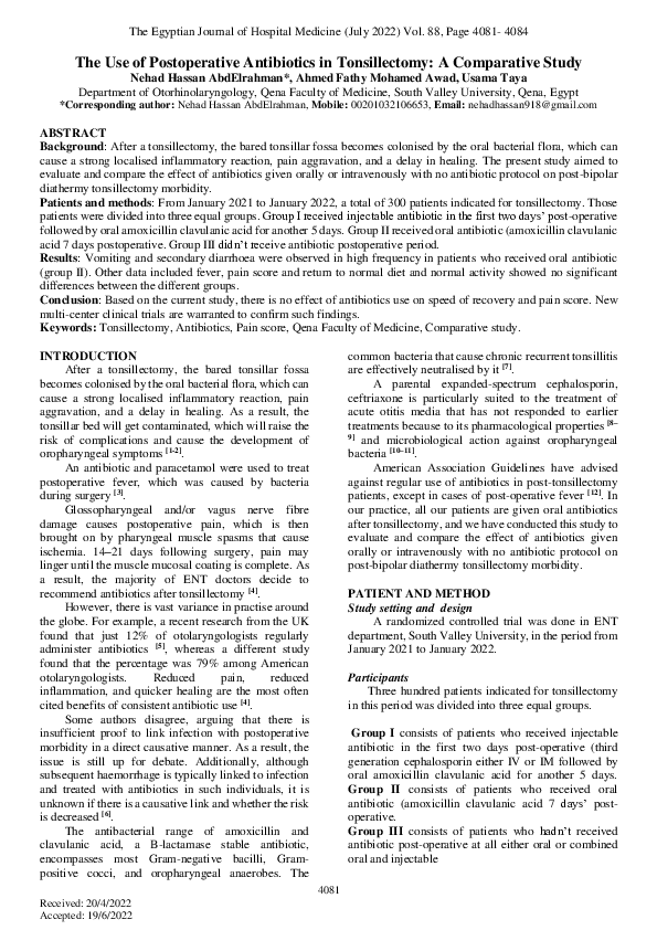 (PDF) The Use of Postoperative Antibiotics in Tonsillectomy: A ...