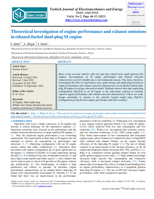 (PDF) Theoretical investigation of engine performance and exhaust ...