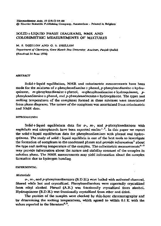 (PDF) Solid + liquid phase diagrams, NMR and colorimetric measurements ...