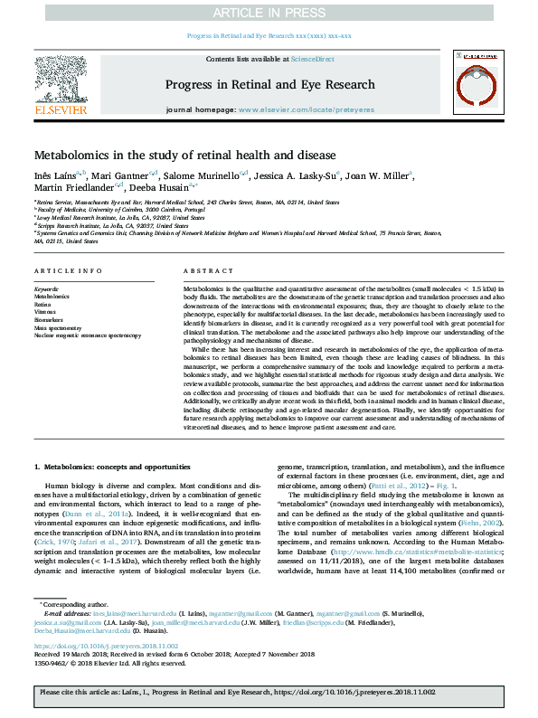 (PDF) Metabolomics in the study of retinal health and disease