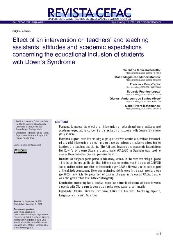 (PDF) Effect of an intervention on teachers’ and teaching assistants ...