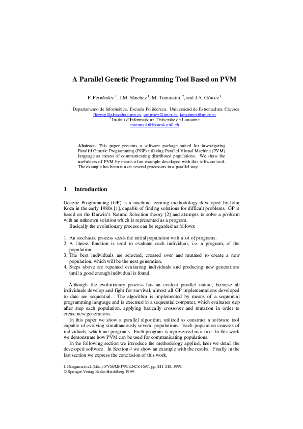 (PDF) A Parallel Genetic Programming Tool Based on PVM