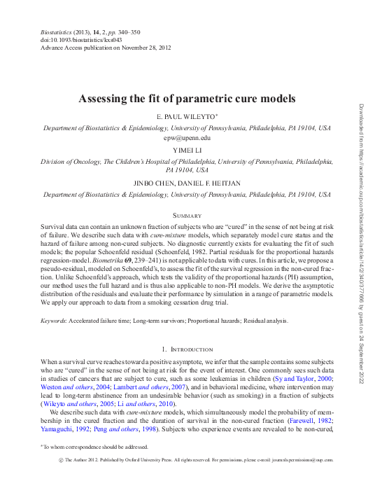 (PDF) Assessing the fit of parametric cure models