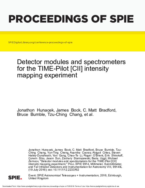 (PDF) Detector modules and spectrometers for the TIME-Pilot [CII ...