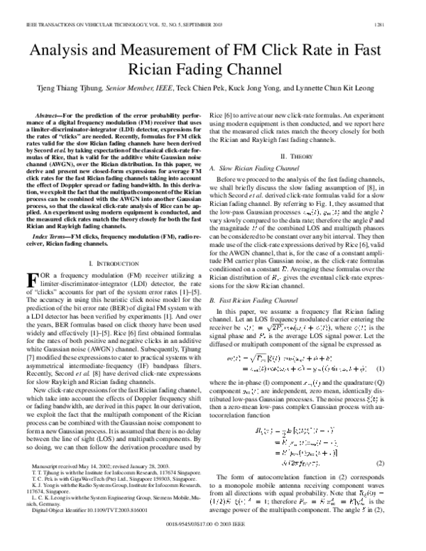 (PDF) Analysis and measurement of FM click rate in fast Rician fading ...