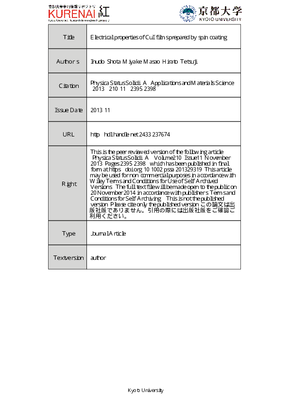 (PDF) Electrical properties of CuI films prepared by spin coating