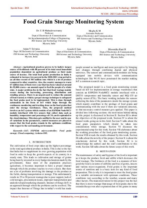 (PDF) Food Grain Storage Monitoring System Arjun V Srivatsa