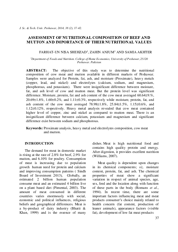 (PDF) Assessment of Nutritional Composition of beef & mutton and ...
