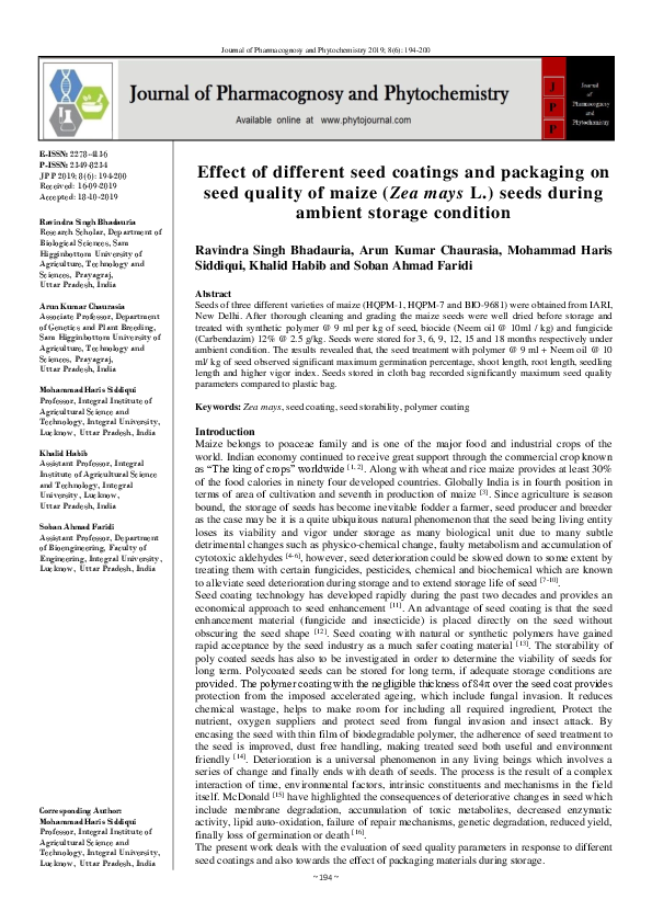 (PDF) Effect of different seed coatings and packaging on seed quality ...